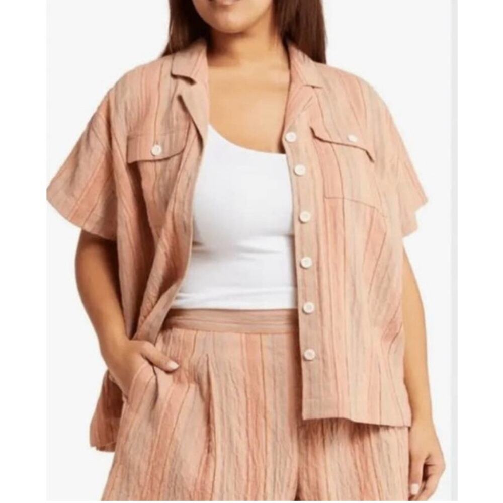 Madewell Short-Sleeve Button Shirt in Peach Stripe